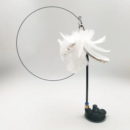Eco-Friendly Suction Cup Cat Toy with Long Wire and Pink Feather-Self-Biting Design for Cat Playing