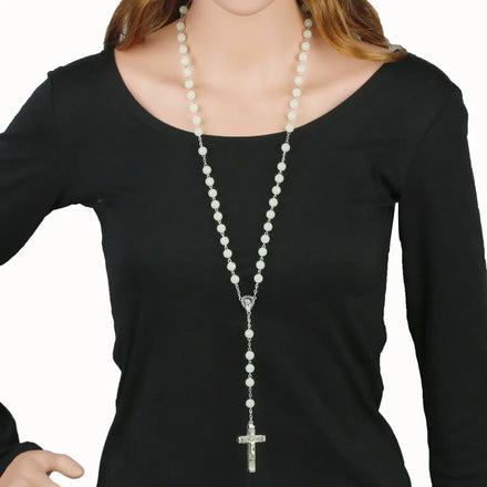 Cheaper 8mm Plastic Acrylic Luminous Rosary Divine Mercy Crucifix Grow in the Dark Rosary Necklace