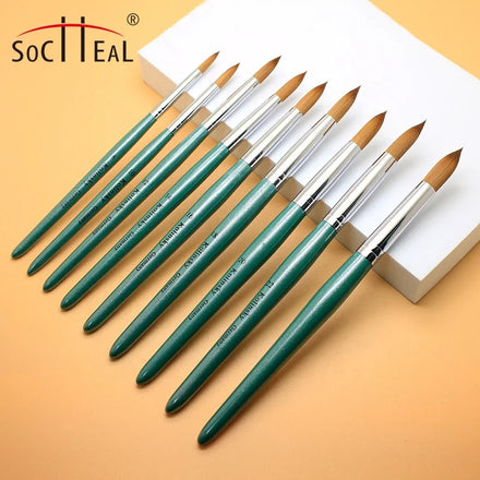 Nails Supplies Salon Green Wood Handle Round Shape 100% Kolinsky Acrylic Hair Nail Art Brushes for Nail Beauty