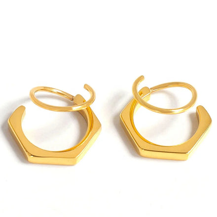 Micci New Fashion Stainless Steel 18k Gold Thread Trapezoidal Simple Classic Piercing Spiral Double Helix Helixes Twist Earrings