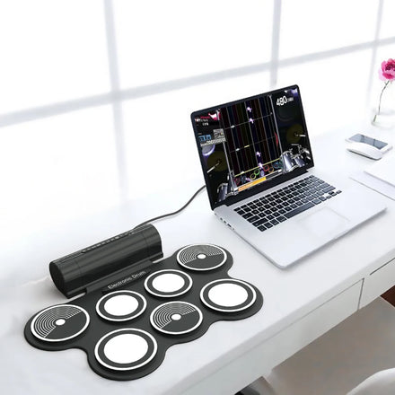 Konix Hot Sale Electronic Drum Set 7 Pad Including Bass Drum Tom Snare Hi-Hat and Crash Cymbal Hand Roll Drum