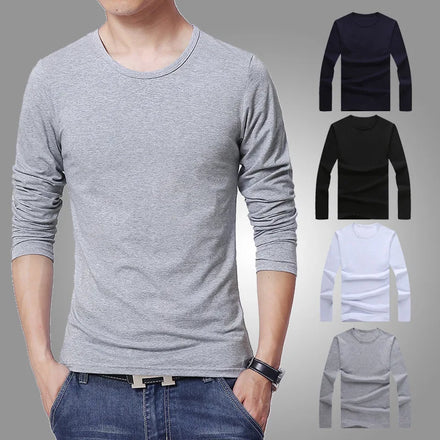 Custom logo Unisex Men's Crew Neck Long Sleeve Crew Soft O-neck Sports Casual Plain T-shirts Plain Blank White Basic Tops Shirt
