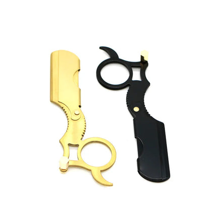 Stainless Steel Barber Finger Ring Half Blade Metal Blade Holder Straight Edge Salon Use Straight Razor for Men