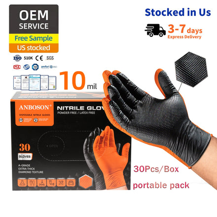 Extra Thick Diamond Texture Nitrile Gloves 30pcs Box Industrial Grade Mechanic BBQ E-commerce Guantes De Nitrilo Wholesale PPE
