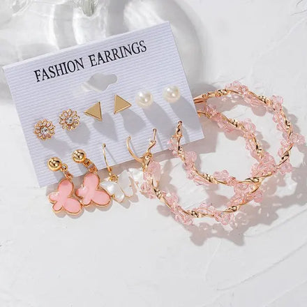 Rinhoo Butterfly Pearl Earrings Set for Women Circle Drop Earring Gold Color Acrylic Geometric Pendant Tassel Trendy Jewelry