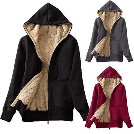 Women Autumn Hooded Jacket Solid Color Fleece Padded Breathable Anti-Wrinkle Loose Comfortable Front Logo Cardigan Sweatshirt