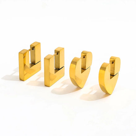 Fenny 18K Gold-plated Waterproof Fashion Shiny Smooth Cube Square &Heart Hoop Earring Wholesale Stainless Steel Ladies Jewelry