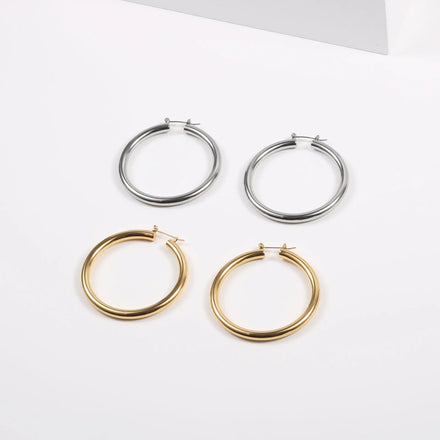 Fenny Waterproof&Tarnish Free 18K Gold-plated Simple Smooth Big Circle Hoop Earring Wholesale Stainless Steel Ladies Jewelry