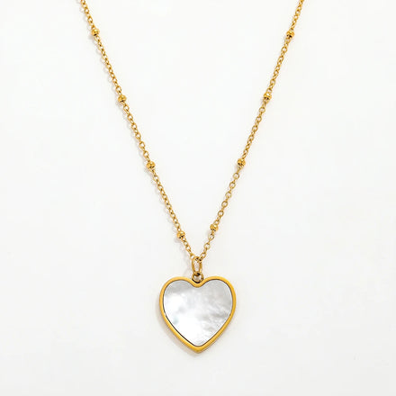 Fenny 18K Gold Plated Sweety Fashion White Shell Heart Pendant Necklace Gift for Women Stainless Steel Jewelry Wholesale