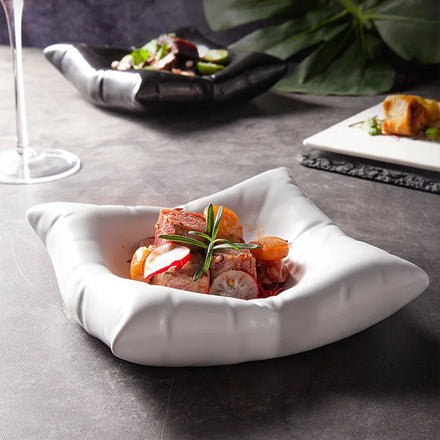 Niche Creative square Ceramic Plate Ins Style Irregular Pillow Bag Shaped Dinner Plate