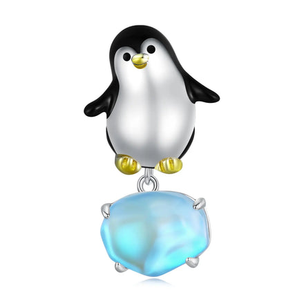 Wholesale 925 Sterling Silver Enamel Penguin Beads Blue Crystal Charms for Women Bracelet Bangle Necklace Pendant Jewelry BSC736