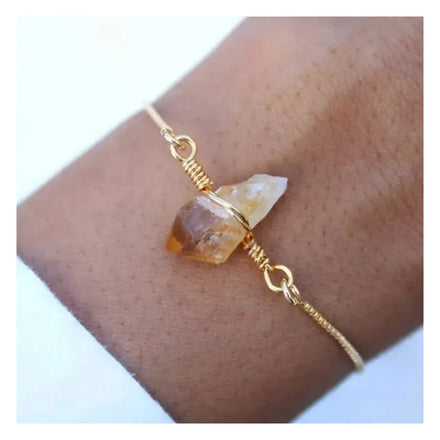Birthstone BraceletRaw Crystal Citrine Natural Stone Bracelet Adjustable 18K Gold Plated Stainless Steel Bracelet Jewelry