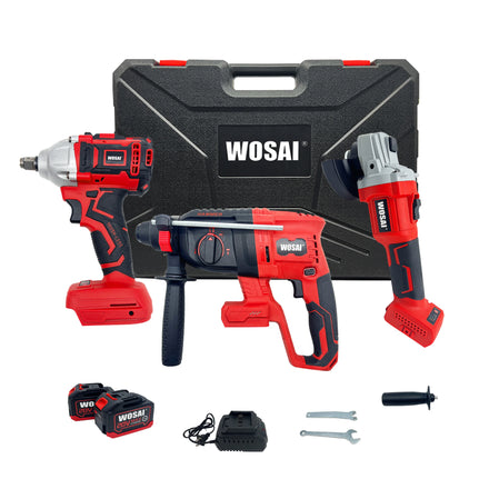 20V WOSAI Brushless Cordless Electric Torque Wrench Hammer Grinder Power Tools Kits Electrical Tool Box Set