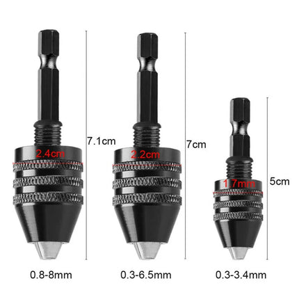 Mini 1/4 Keyless 3-Jaw Drill Chuck 0.3-8mm Self-Tighten Pneumatic/Electric High Accuracy Jacobs Taper Bits Collet Fixture Tools