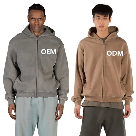 Custom Wholesale Blank Cropped Oversized Vintage Distressed Heavyweight Acid Washed Heavy Weight Cotton Men Unisex Zip up Hoodie