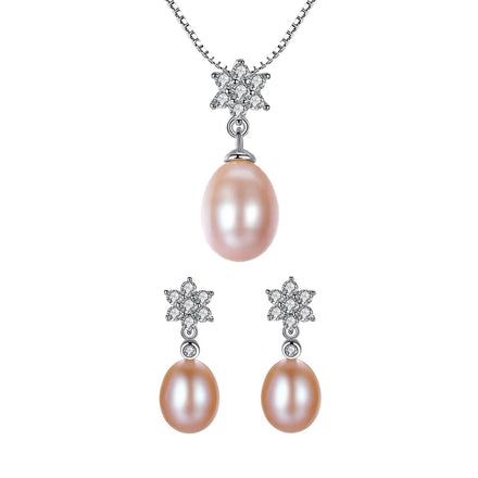 Daidan Elegant Necklace Zircon Flower Pink Pearl Silver Pearl Womens 925 Silver Necklace