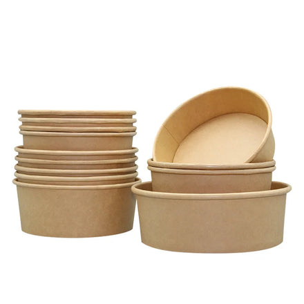 Biodegradable Disposable Kraft Food Grade Round Bowl with Lids Embossed Take Away Bucket for Salad Sushi Crafts