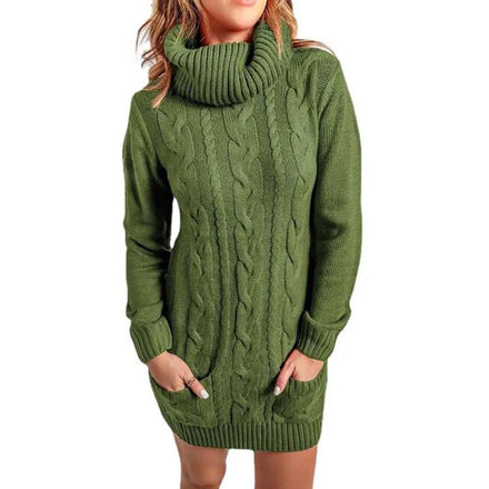 Woman Sweater DressPlain Warm Turtle Neck Knit Sweater Dresses for Women Casual Long Sleeve Clothing Fall 2022