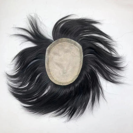AU New Style Mans Hair Patch Male Hair Prosthesis Silk Base Toupee Human Hair Replacement Systems for Men