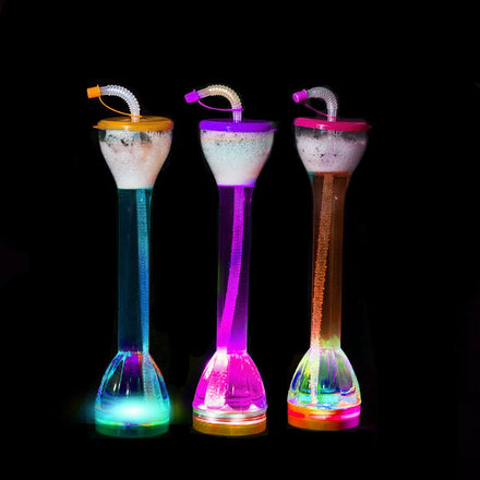 LED Light Flash 24oz Customized Color Cocktail Transparent Daiquiris Yard Cup with Lid and Straw