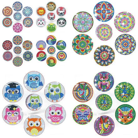 6pc/Sets Printed Animal & Europe Flower Design Non-slip Cushion 5D Diamond Painting Wooden Board Teacup Mat Cup Placemat Holder
