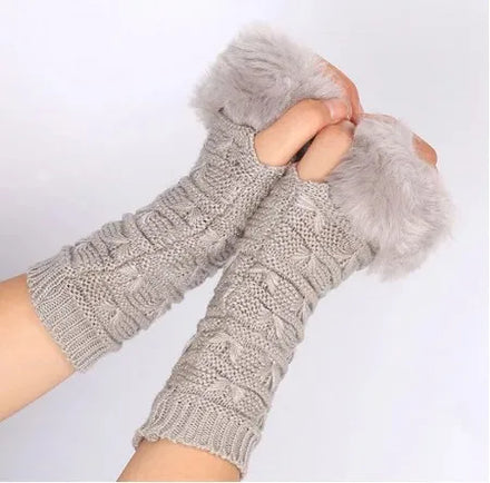 Autumn Winter Students Write Keep Warm Korean Knitting Lady Fingerless Protection Hand Warmer Faux Fur Gloves for Women
