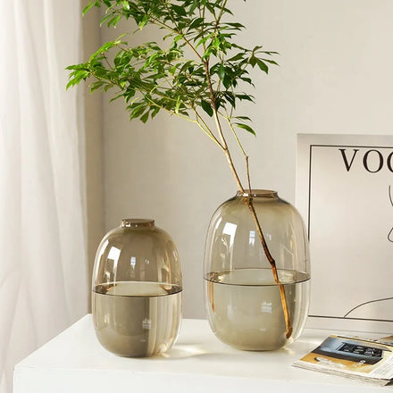 Artistic Hydroponic Flower Arrangement Floor Vase Oval Tall Big Belly Clear Amber Smoky Gray Home Decoration Large Glass Vase