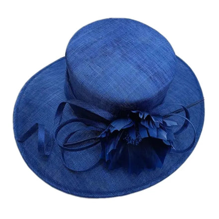 Navy Blue Sinamay Wedding Party Hat with UV Protection for Women Fashionable Kentucky Derby Church Hat for Beach Outdoor Use