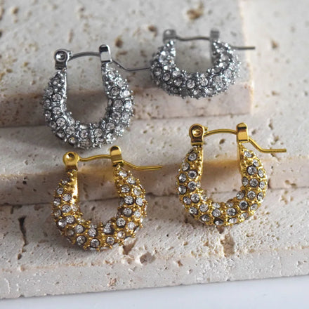 Waterproof Titanium Stainless Steel 18k Gold Plated Geometric Hoop Zircon Beads Paving Earring Women Jewellery 26 and 18mm