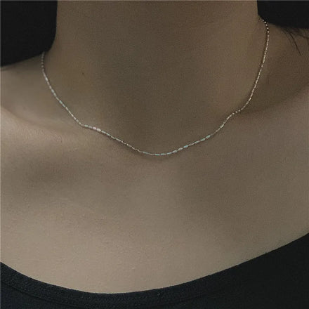 S925 Sterling Silver Minimalist Textured Chain Necklace Oval Bead Choker Necklace Fashion Jewelry Necklaces for Women Wholesale