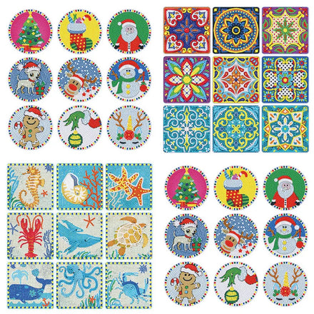 Hot Sale 9pc/Sets Europe Printed Flower Kitchen Drink Cup Non-slip Cushion DIY Diamond Painting Coaster Wooden Board Resin