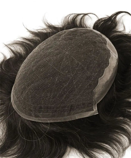 Q6 8 Inches 38mm Remy Hair Replacement System Bleached Knots Toupee Stock with Natural Indian Hair French Lace Man Hair Wig