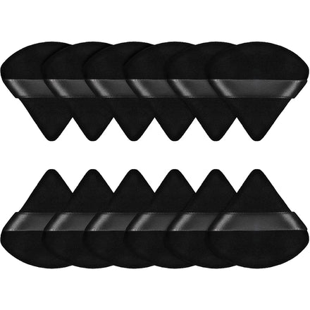 Custom Logo 12-Piece Black Velvet Makeup Puff Soft Cotton Triangle for Powder Application