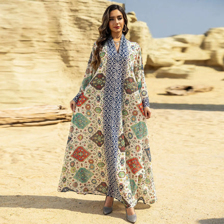 2026 New Women Muslim Abaya Dubai Embroidery Print Islamic Dress for Eid and Daily Wear