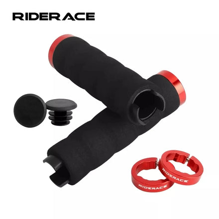 RIDERACE Handlebar Cover High-Density Sponge Aluminum Alloy Lock Ring Mountain Road Bike Grips Soft Anti-Skid Shock-Absorbing