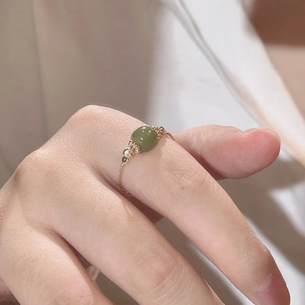 RisingMoon Green Stone Jewelry Jade Rings Gold Plated Gem Stone Rings Women Adjustable Rings for Ladies Gift