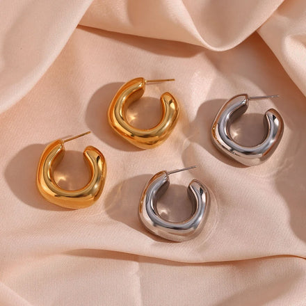 Guarantee Dreamshow Minimalist Chunky 18K Gold Plated Stainless Steel Hoop Earring Tarnish Free Jewelry