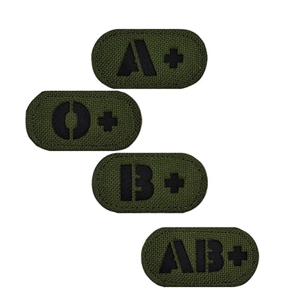 Green Black Reflective Eco-Friendly Fabric Resin Blood Type Patch A+B+AB+O+ First-Aid Kit Badge with Hook and Loop 5*2.5cm