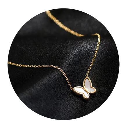 Animal Shell Jewelry Stainless Steel Gold Plated Crystal butterfly Necklace Pendants Charms