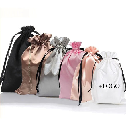 Wholesale Satin Pouch Bag Jewelry Wig Bags Hair Packaging Custom Logo Silk Gift Drawstring Bag for Hair Bundles