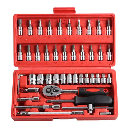 46PCS in 1Hand Tool Sets Hand Mechanic Socket Wrench Set Tool Kit Socket Set Repair Tool for Cars Motorcycles
