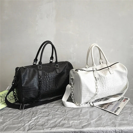 High Quality Crocodile Leather Pattern Duffle Bag Waterproof Travel Weekender Men Women Sports Fitness Zipper Overnight Bag