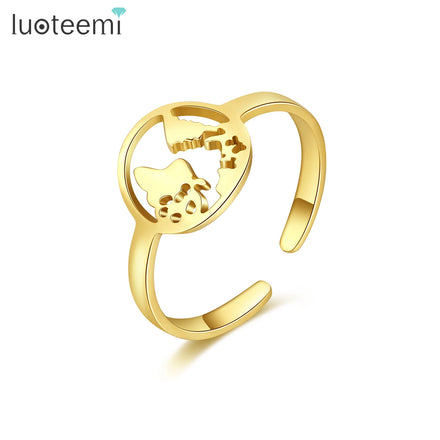 SP-LAM Adjustable World Map Lady Jewelry Fantasy Golden Woman Fashionable Gold Stainless Steel Finger Ring