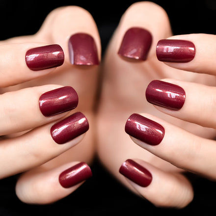Fake Nails New Products Deep Red Full Cover Beauty for Girl Glitter Medium Artificial Fingernails