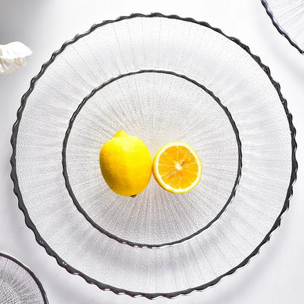 Creative Western Food Fruit Salad Vertical Stripe Gold Rim Silver Rim Glass Plates for Restaurant
