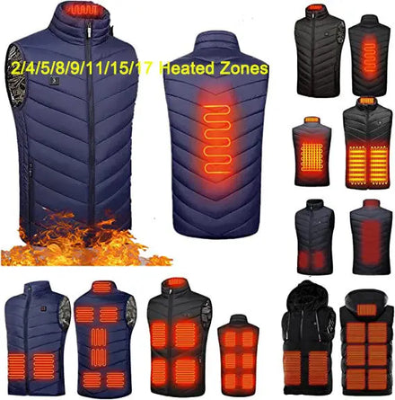 Xsunwing in STOCK 2-17 Heating Zones Heated Vest Gilet S-4XL Winter Outdoor Control Temperature USB Charging Waistcoat Warm Wear