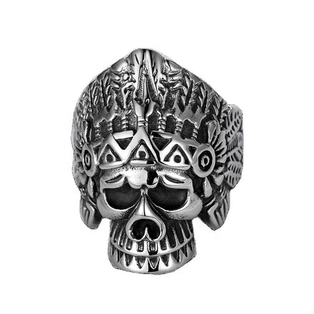 Handmade Motorcycle Biker Jewelry Stainless Steel Retro American Chief Warriors Gothic Mens Punk Skull Ring for Men Women