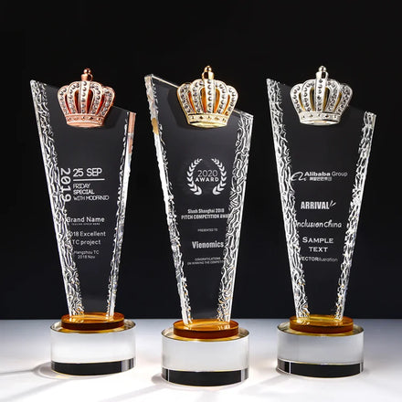 New 3 Colors Gold Silver Bronze Crown Award Crystal Challenge Cup Trophy Medals for Beauty Pageant Competition Prize