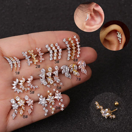 Stainless Steel Mini Zircon Wings Sweet Stud Earring Women Flower Helix Cartilage Tragus Lobe Teen Ear Piercing Jewelry