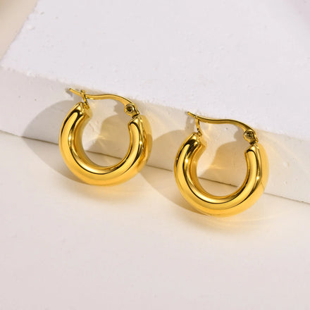 HOVANCI 18K Gold Plated Shiny Hollow C Chunky Hoop Earring Ear Piercing Jewelry Stainless Steel Hoop Earring for Women